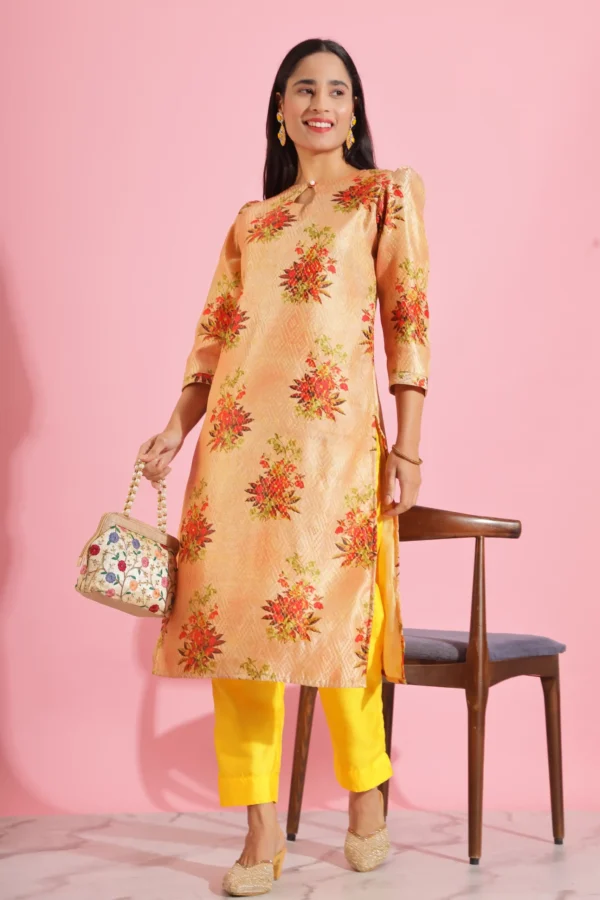 Cream Kurti Floral Design