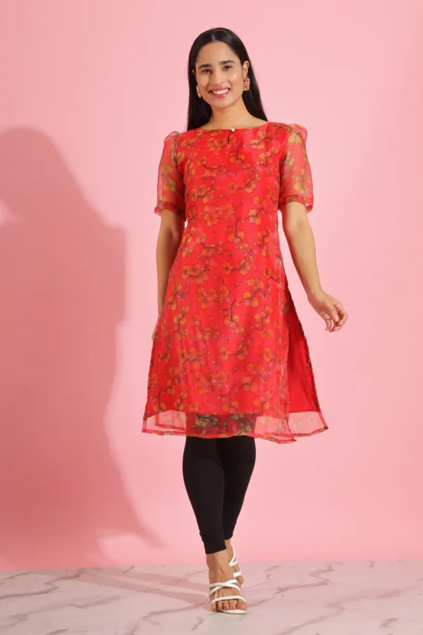 Organza floral printed Straight Kurti