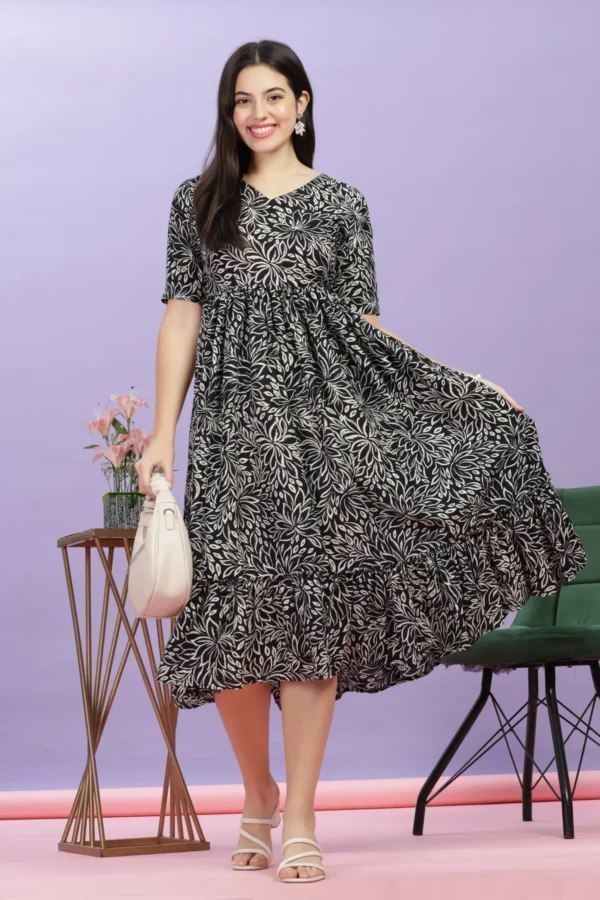 Floral Print V Neck Gown