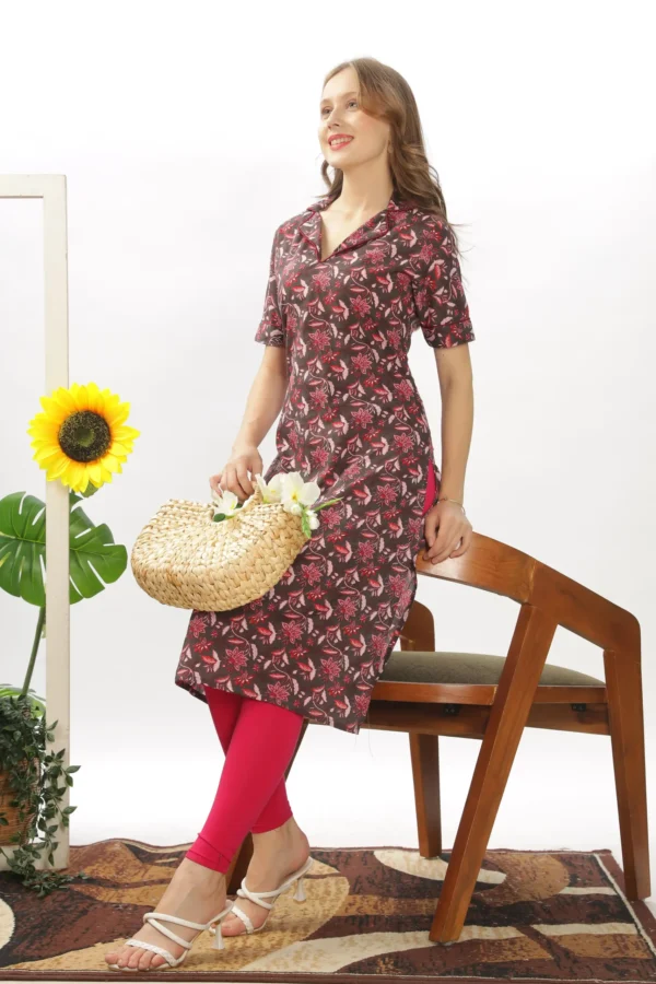 Printed Jaipur Cotton Coat Collar Kurti