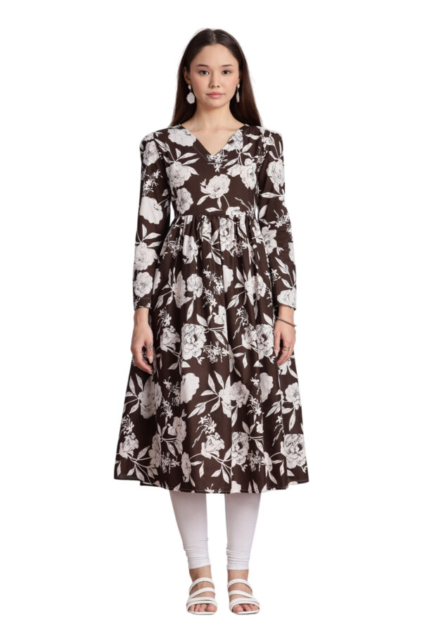 BROWN FLORAL PRINT ANARKALI - Image 4