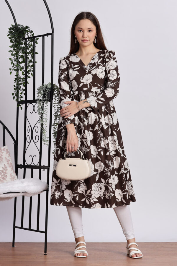 BROWN FLORAL PRINT ANARKALI