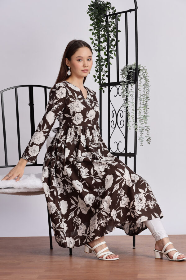 BROWN FLORAL PRINT ANARKALI - Image 5