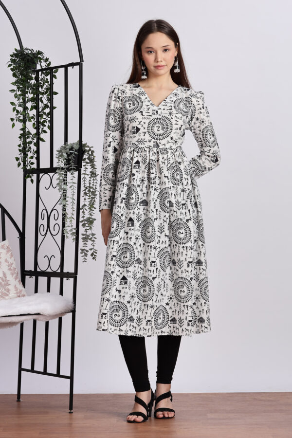 WHITE WALLI PRINTED ANARKALI
