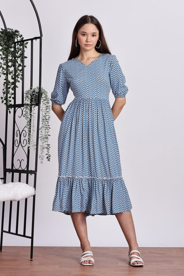 BLUE PRINTED PARTY GOWN