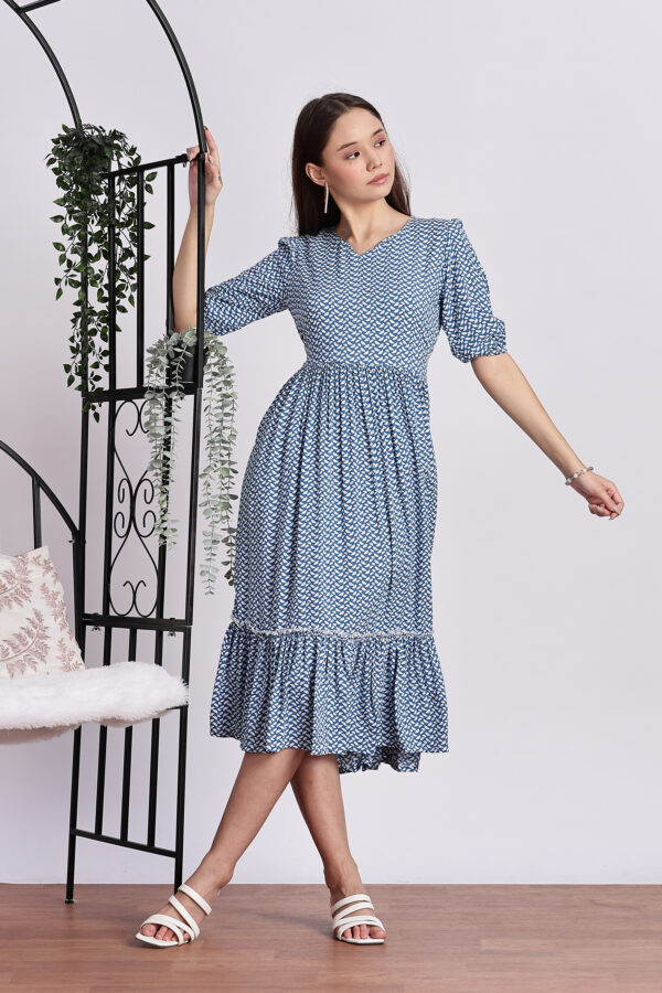BLUE PRINTED PARTY GOWN - Image 6