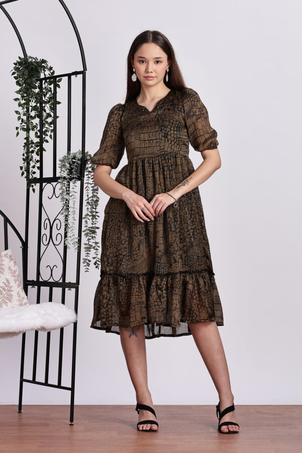 BROWN CROCODILE PRINT DRESS