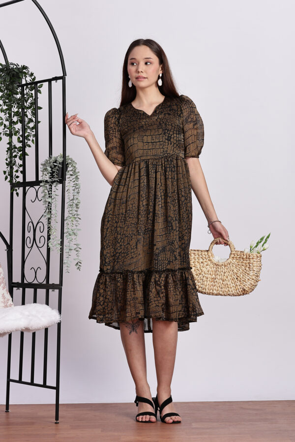 BROWN CROCODILE PRINT DRESS - Image 5