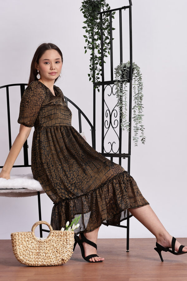 BROWN CROCODILE PRINT DRESS - Image 6