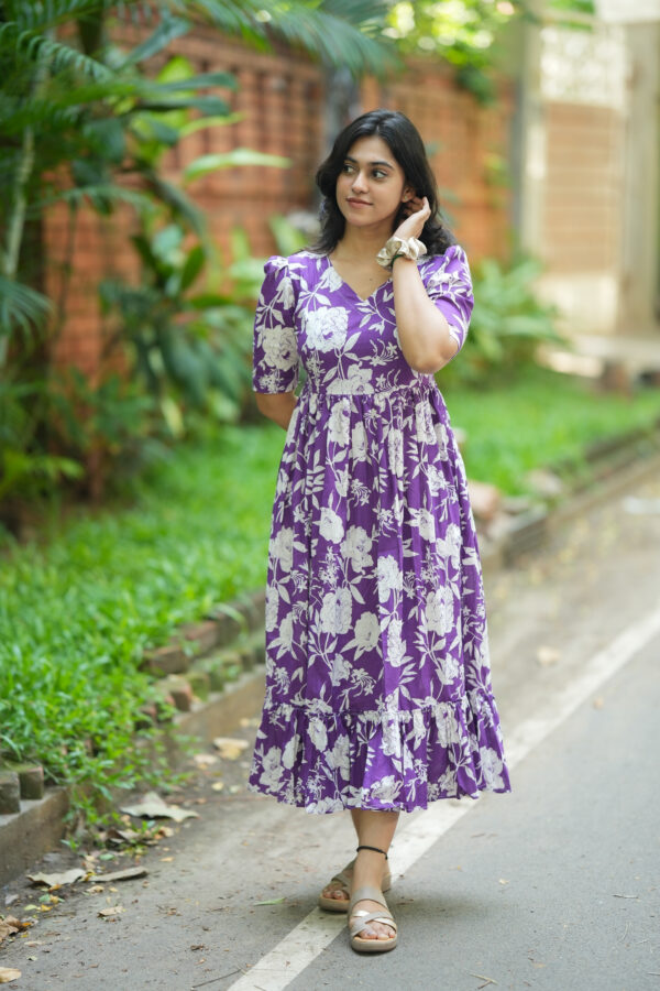 Floral Violet V Neck Gown - Image 3