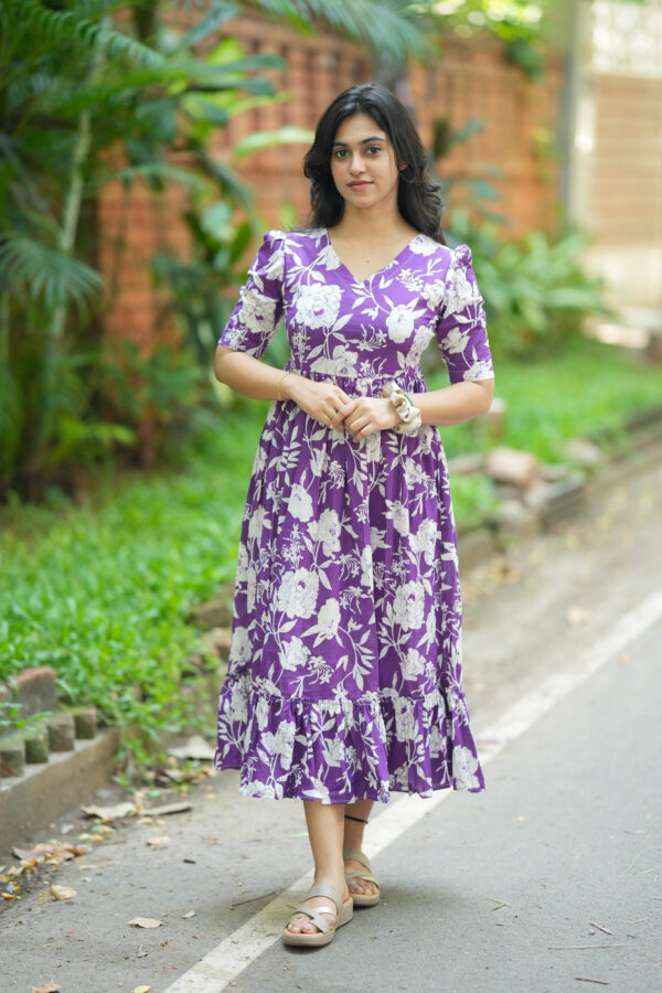 Floral Violet V Neck Gown