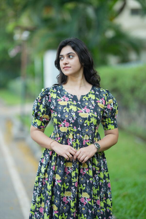Elegant Black- Green Floral Gown - Image 3