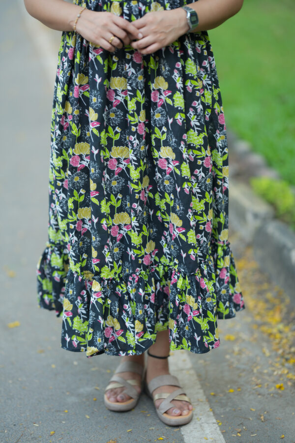 Elegant Black- Green Floral Gown - Image 4