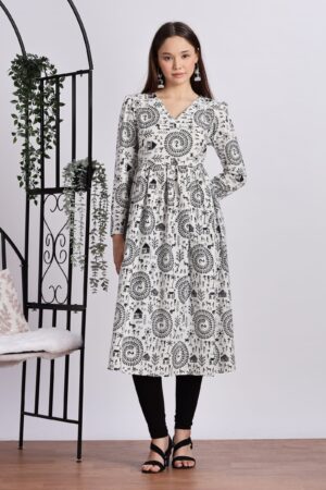 WHITE WALLI PRINTED ANARKALI