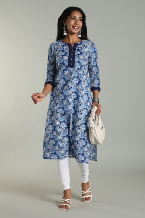 white with Blue Cotton Kurti