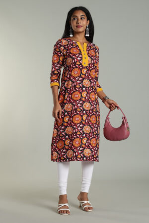 Black Floral Print Kurti