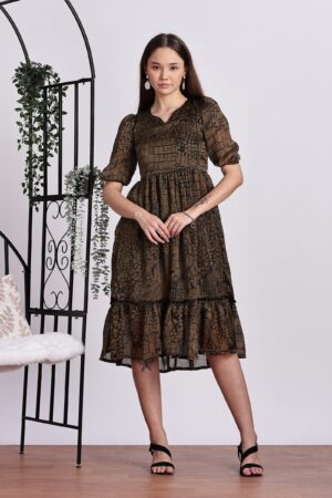 BROWN CROCODILE PRINT DRESS