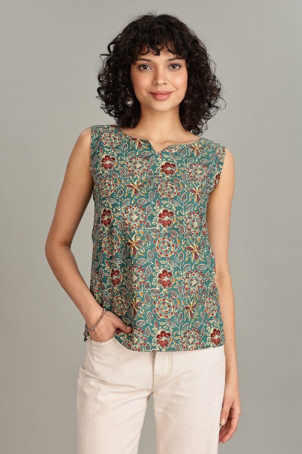 Short Sleeveless Kalamkari Print Top
