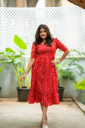 Red & White print Cotton Maxi