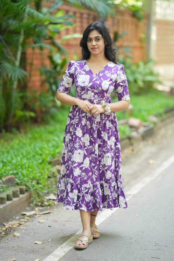 Floral Violet V Neck Gown