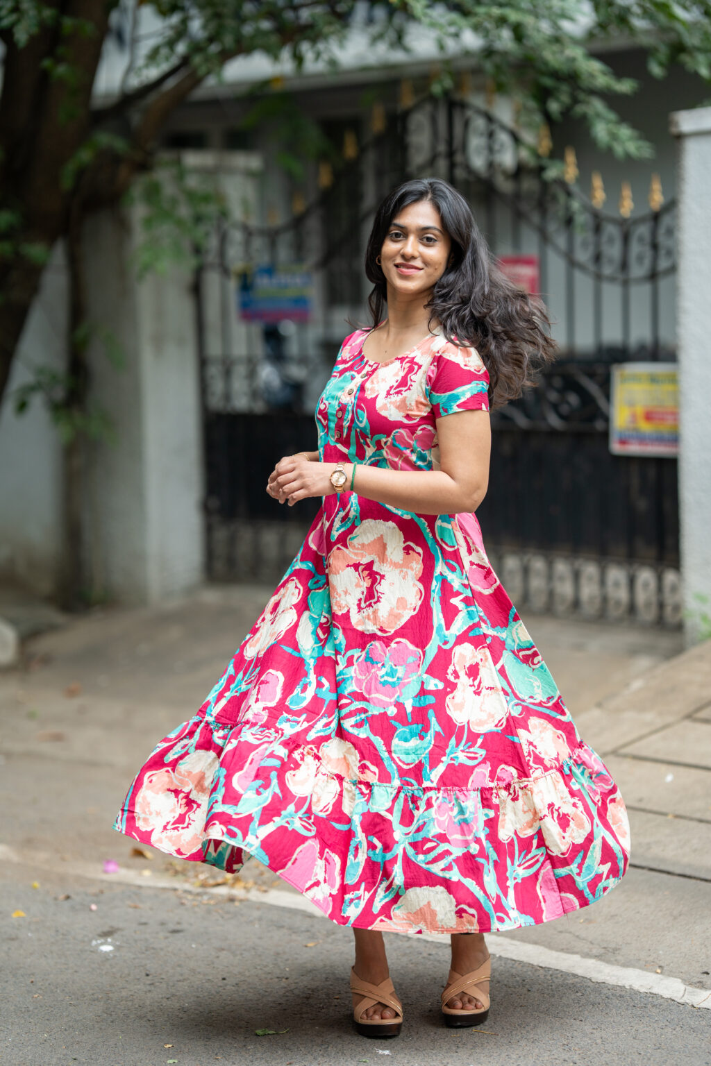 Pinkish Printed Cotton Maxi Set