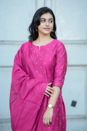 Pink Raw Silk Kurti -Pant Set