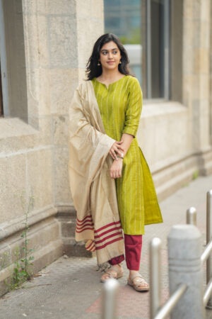 Light Green Raw Silk Kurti -Pant Set