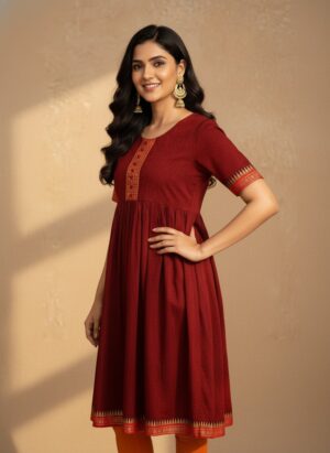 Mangalagiri Cotton Anarkali- Maroon