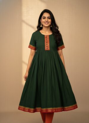 Mangalagiri Cotton Anarkali- Green