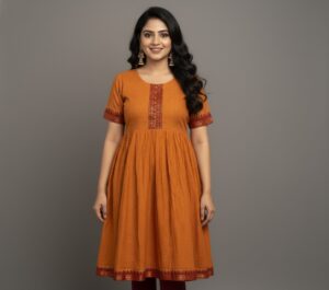 Mangalagiri Cotton Anarkali- Mustard Yellow