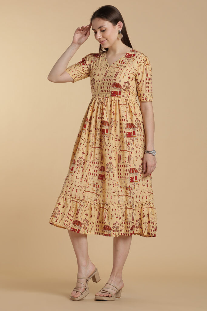 Red Accent Cotton Gown - Girly Colours