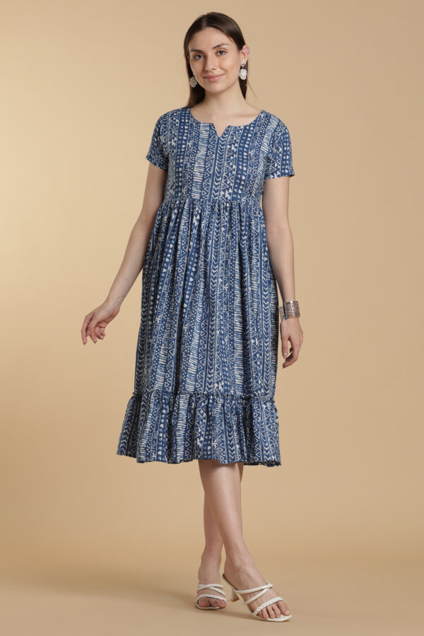 Indigo Block Bloom Gown