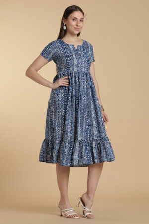 Indigo Block Bloom Gown