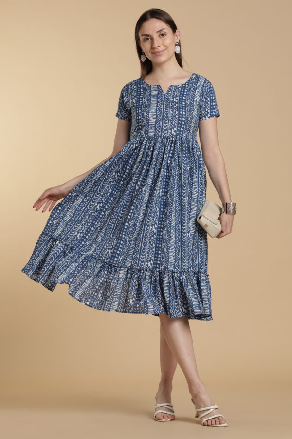 Indigo Block Bloom Gown
