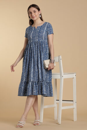 Indigo Block Bloom Gown