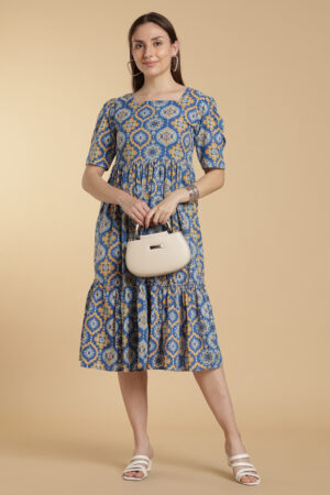 Sky Calm Cotton Pa-Neck Gown