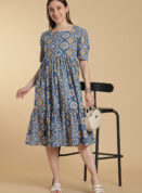 Sky Calm Cotton Pa-Neck Gown