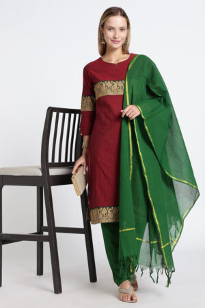 Home 22 Women Clothing Store Traditional Border Style Kurti - Maroon