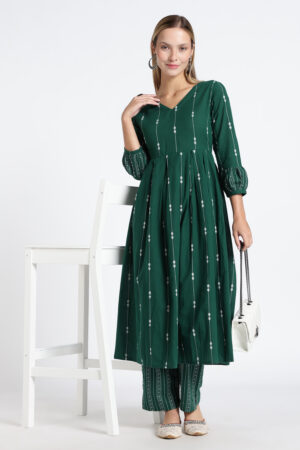 Home 56 Women Clothing Store Flared Anarkali - Green