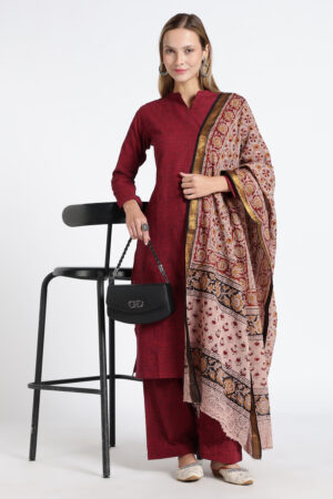 Classic Straight Kurti with Pant Set – Maroon