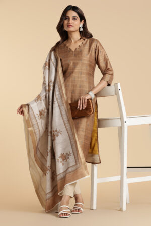 Light Brown- Premium Tussar Silk Kurti