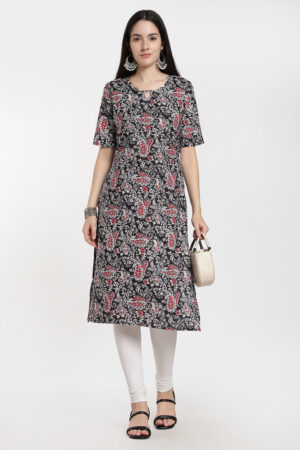 Cotton Print Kurti - Black Big Design