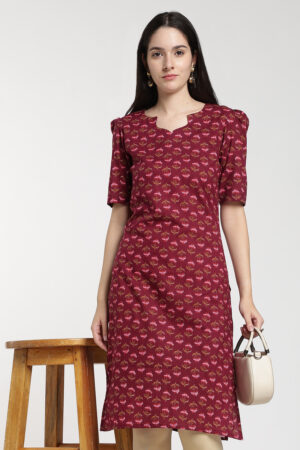 Cotton Print Kurti - Maroon