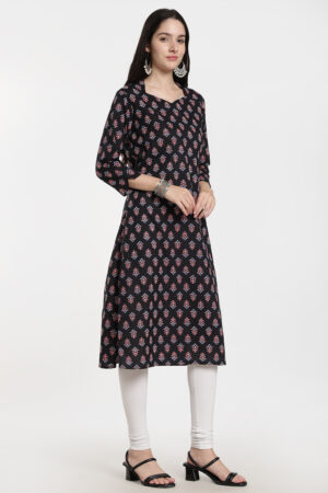 Cotton Print Kurti - Black