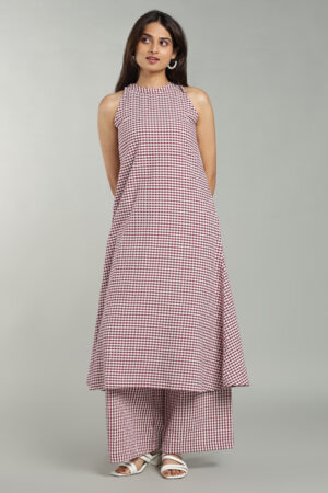 Maroon Check Co-ord Set