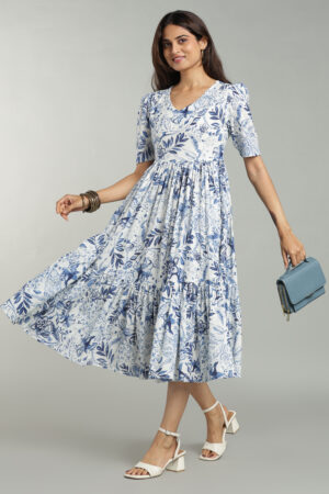 White blue floral empire waist Maxi