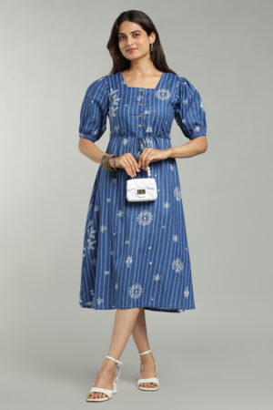 Blue-white botanical print floral Maxi