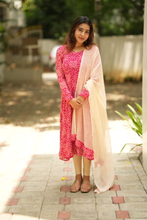 Women’s Pink Printed Anarkali Suit with Dupatta
